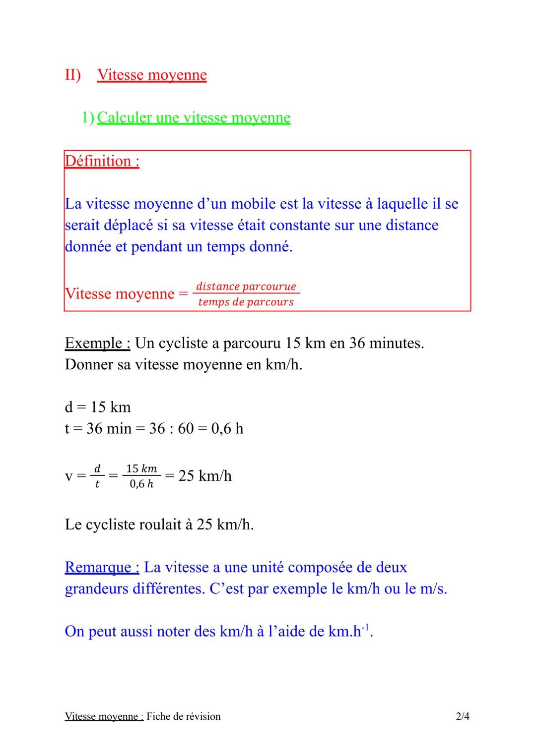 Chapitre n°1 : Vitesse moyenne
Fiche de révision
I) Rappel: calcul de durée
Pour effectuer des conversions de durée, on se reporte au
schéma