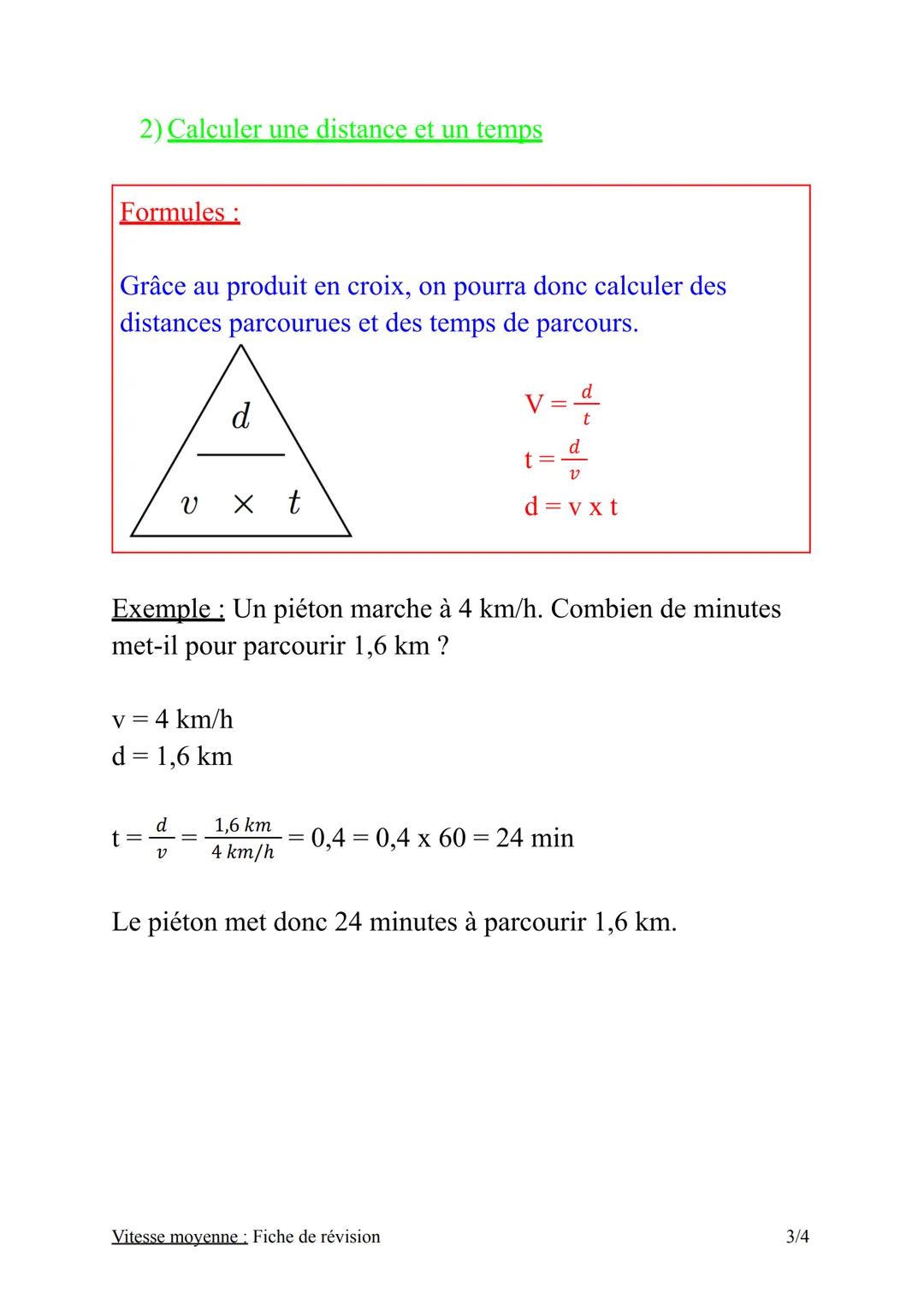 Chapitre n°1 : Vitesse moyenne
Fiche de révision
I) Rappel: calcul de durée
Pour effectuer des conversions de durée, on se reporte au
schéma