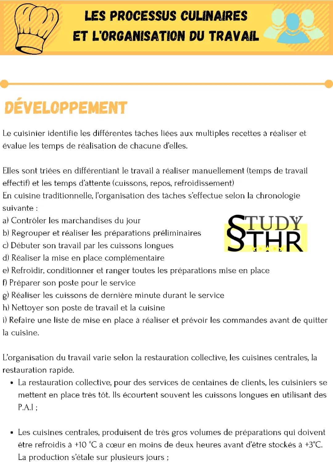 Fiche d'organisation du travail en Cuisine et La Brigade de Cuisine PDF