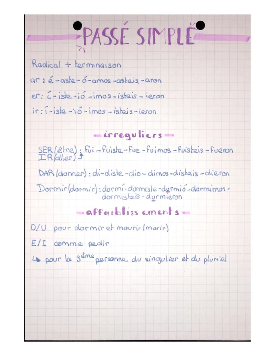Exercices PDF: Passé Simple Espagnol (Verbes Réguliers et Irréguliers)