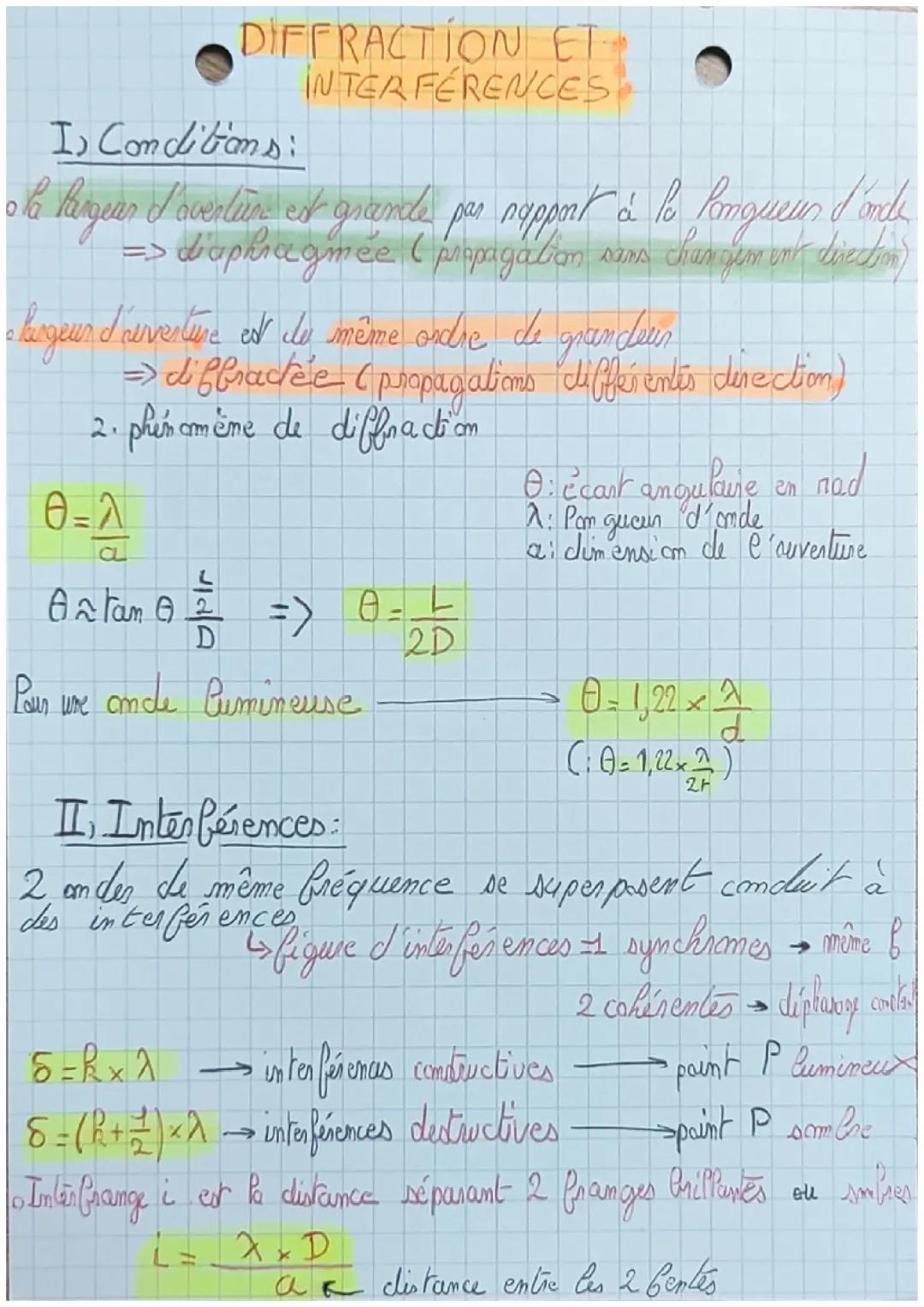 DIFFRACTION ET INTERFÉRENCES - TERMINALE