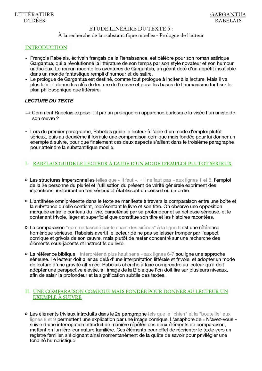 analyse linéaire prologue Gargantua Rabelais