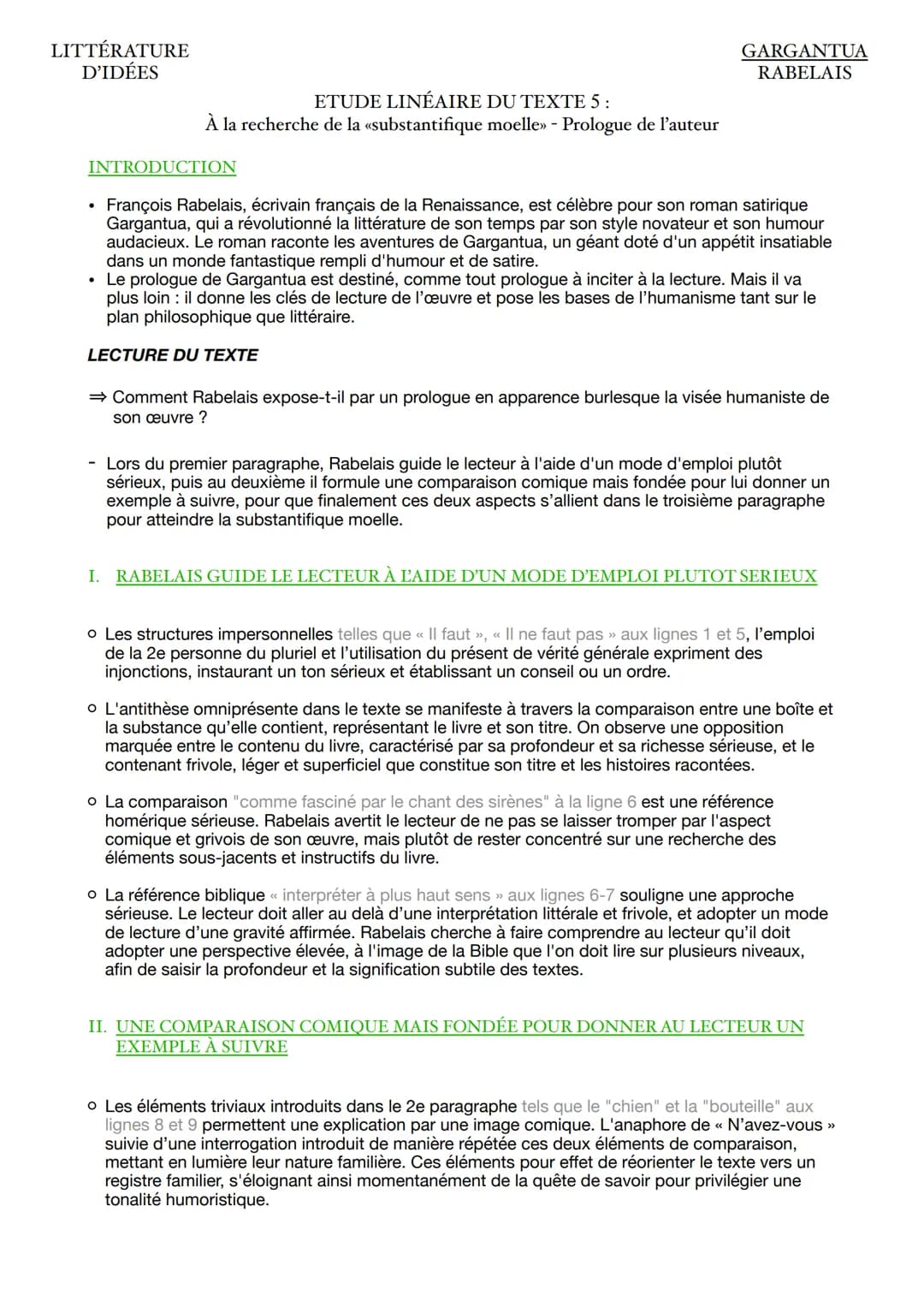--- OCR Start ---
LITTÉRATURE
D'IDÉES
GARGANTUA
RABELAIS
ETUDE LINÉAIRE DU TEXTE 5:
À la recherche de la «substantifique moelle» - Prologue 