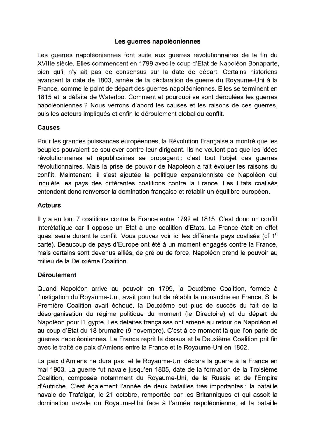 Les guerres napoléoniennes
Les guerres napoléoniennes font suite aux guerres révolutionnaires de la fin du
XVIIIe siècle. Elles commencent e