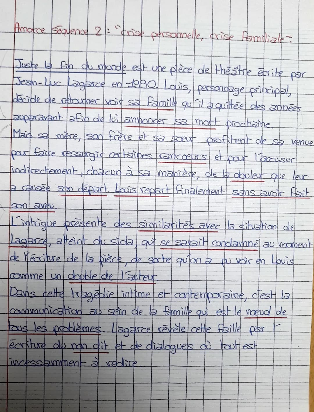 Amorce sequence 2: "crise personnelle, crise familiale:
Juste la fin du monde est une pièce de theatre écrite par
Jean-Luc Lagarce en 1990.
