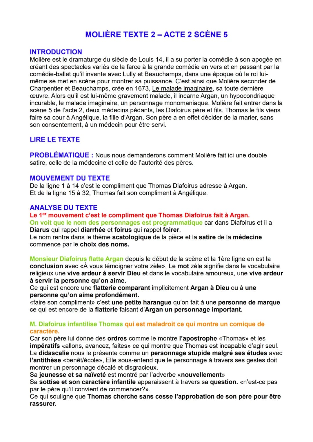 MOLIÈRE TEXTE 2 - ACTE 2 SCÈNE 5
INTRODUCTION
Molière est le dramaturge du siècle de Louis 14, il a su porter la comédie à son apogée en
cré