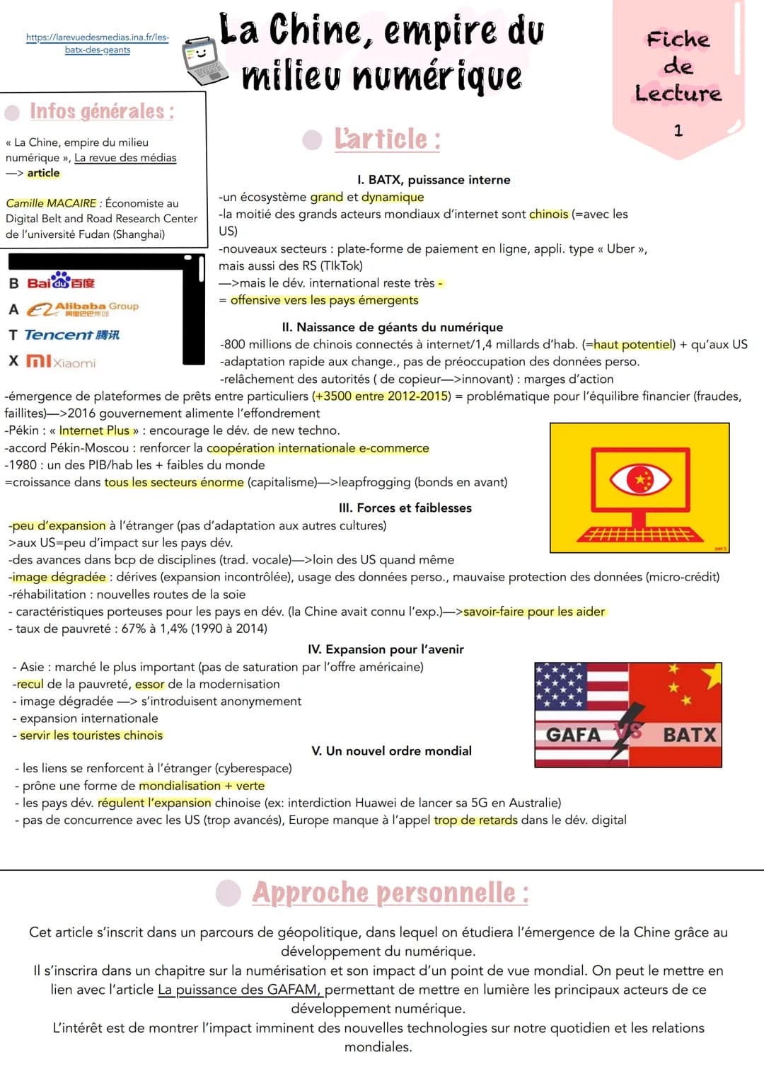 https://larevuedesmedias.ina.fr/les-
batx-des-geants
Infos générales :
<< La Chine, empire du milieu
numérique », La revue des médias
-> art