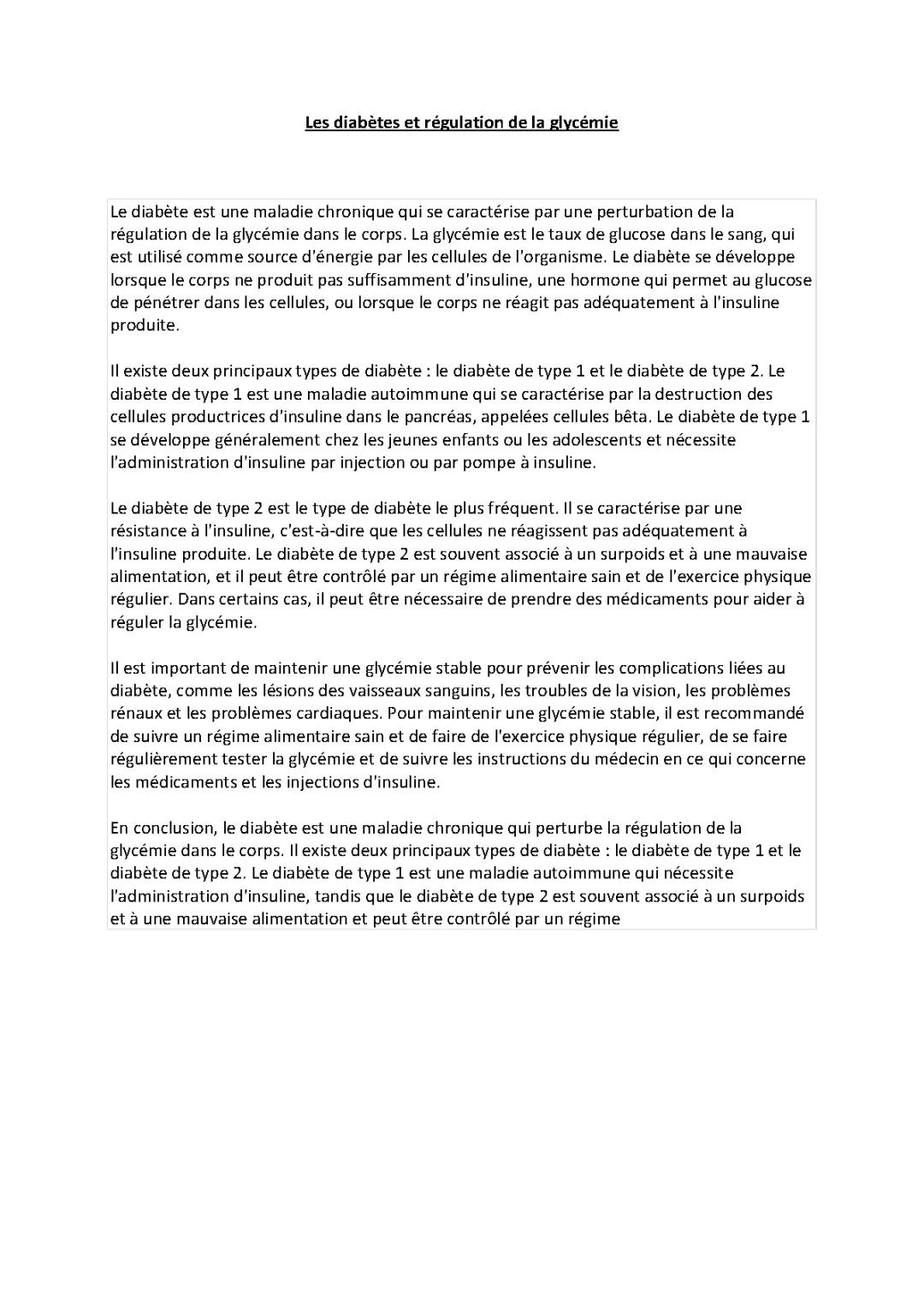 Les diabètes et régulation de la glycémie