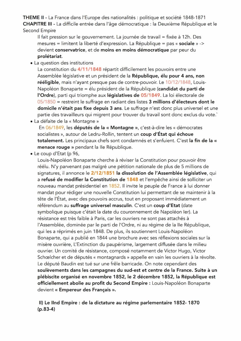 THEME II - La France dans l'Europe des nationalités : politique et société 1848-1871
CHAPITRE III - La difficile entrée dans l'âge démocrati