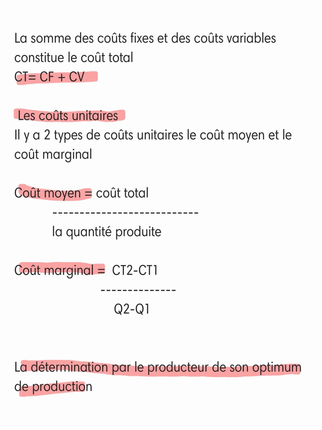 IV chap 1:
LES DÉTERMINATION DU VOLUME DE PRODUCTION
Les coûts de production :
Les coûts de production désigne l'ensemble des
dépenses liées