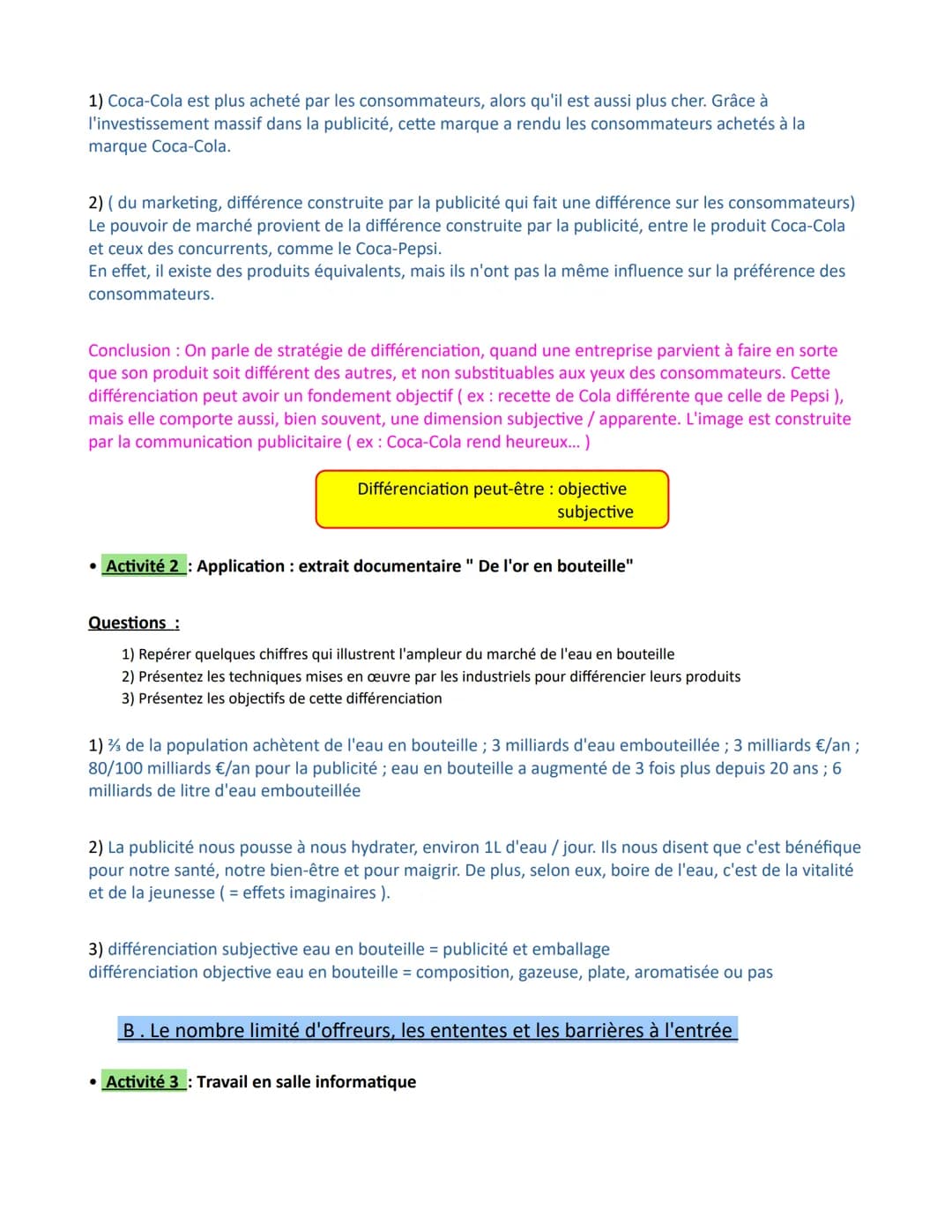 Chapitre 3 - Comment les marchés imparfaitement concurrentiels
fonctionnent-ils?
Concurrence imparfaite (définition ) : dès qu'au moins une 