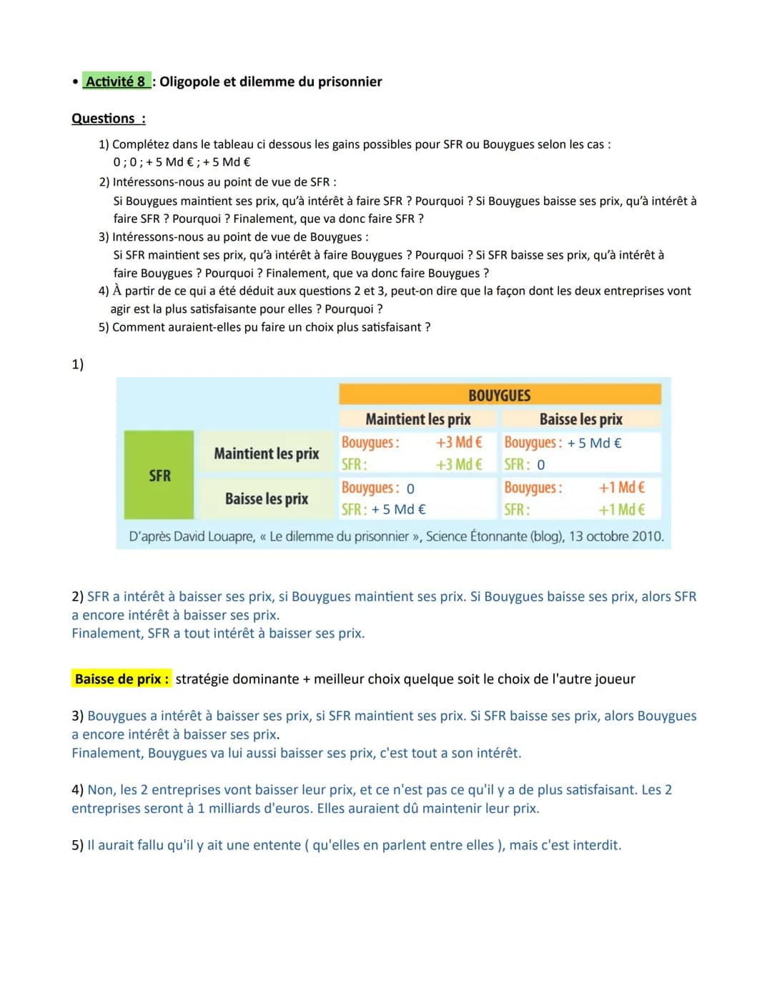 Chapitre 3 - Comment les marchés imparfaitement concurrentiels
fonctionnent-ils?
Concurrence imparfaite (définition ) : dès qu'au moins une 