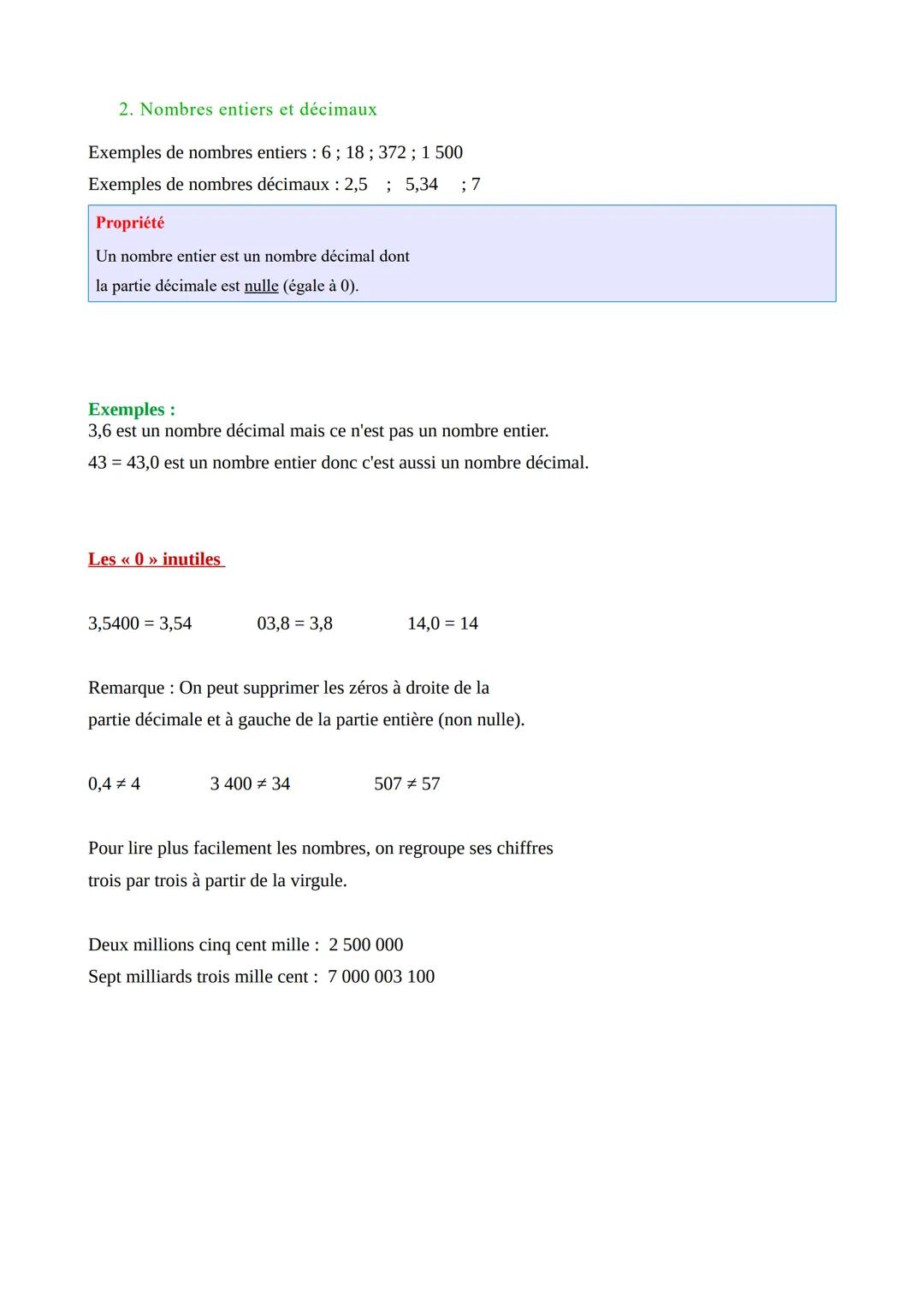 Chapitre 1 : Nombres entiers
I. Numération de position
1. Rang des chiffres
Partie entière
unités
de millions
centaines
de milliers
dizaines