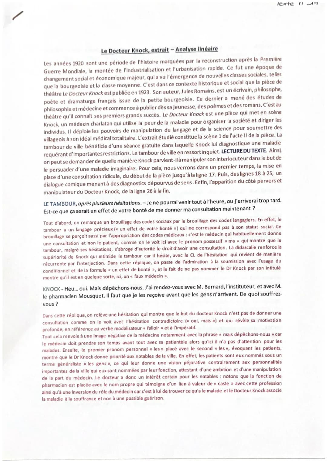 lexte r
Le Docteur Knock, extrait - Analyse linéaire
Les années 1920 sont une période de l'histoire marquées par la reconstruction après la 