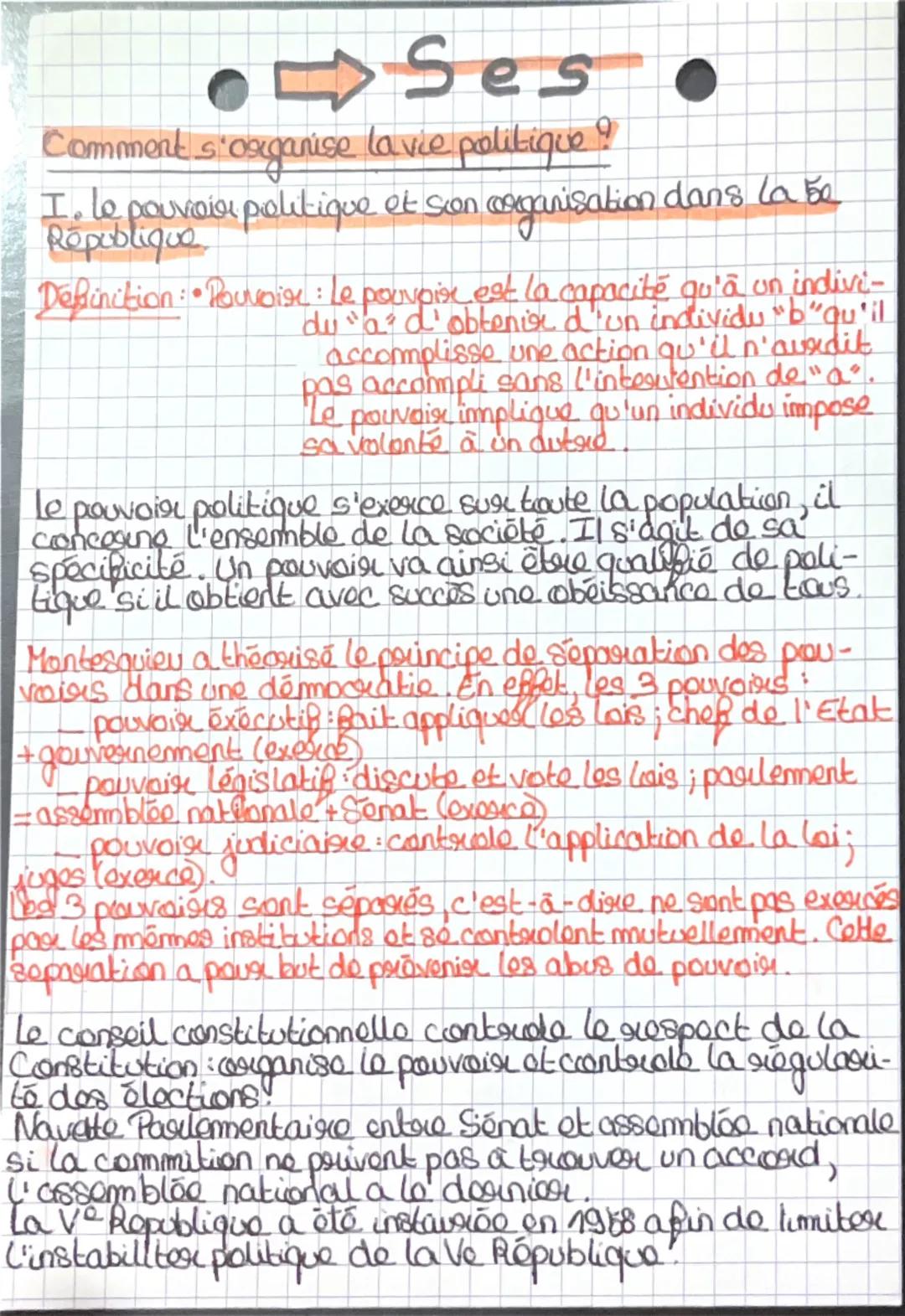 Ses
Comment s'organise la vie politique?
I. le pouvoir politique et son corganisation dans la be
République
Definition: Pouvoir: Le pouvoir 
