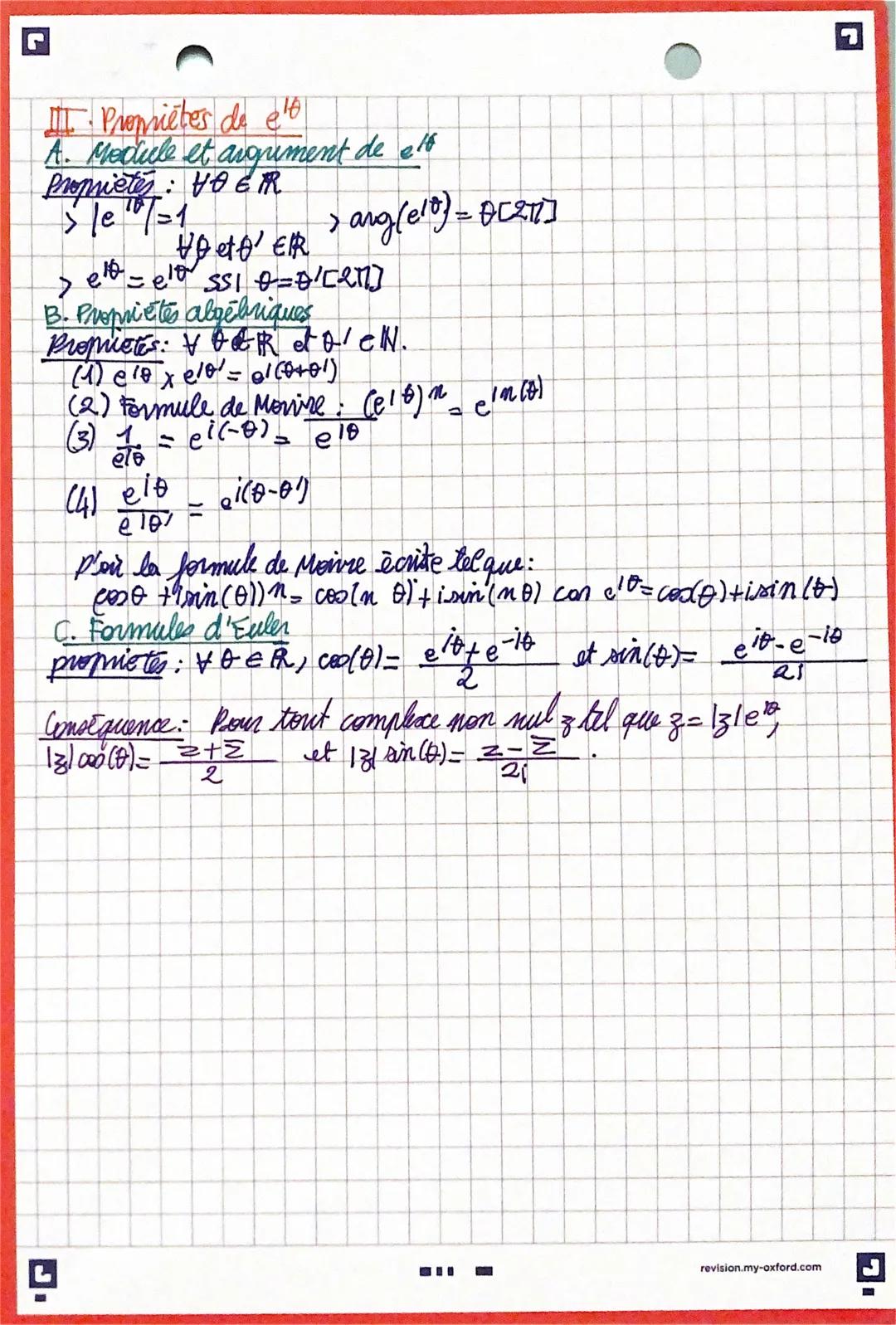 # Nombres complexes et et trigonometr trigonometrie
Chapitre 3.
I. Formules d'addition et de duplication. Proprietos de l'argument
A. Formul