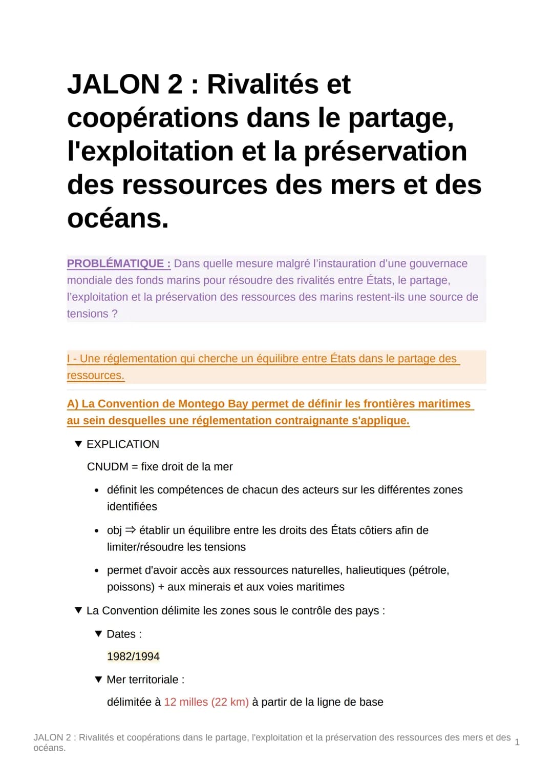 JALON 2: Rivalités et
coopérations dans le partage,
l'exploitation et la préservation
des ressources des mers et des
océans.
PROBLÉMATIQUE :