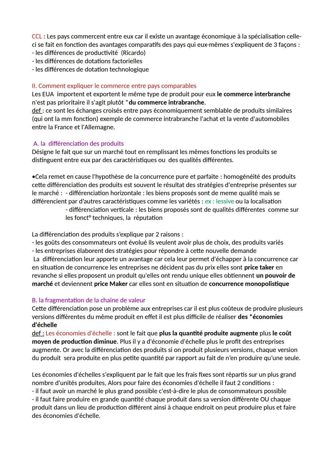 CHAPITRE 2: Le commerce international

Définitions:
- CI: Ensemble de biens et de services des acteurs de pays différents, il se mesurent pa