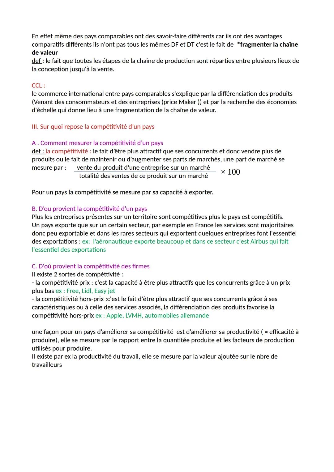 CHAPITRE 2: Le commerce international

Définitions:
- CI: Ensemble de biens et de services des acteurs de pays différents, il se mesurent pa