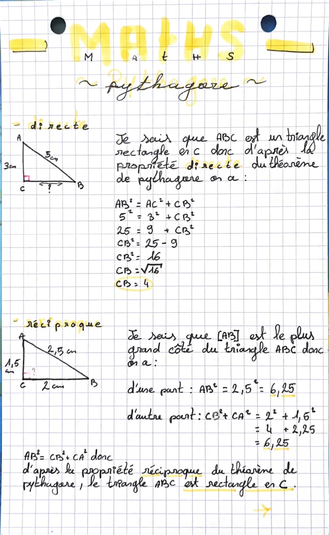 3cm
A
0
M
A
directe
Sem
B
t
F
S
pythagore
triangle
Je sais que ABC est un
rectangle en c donc d'après la
propriété directe du théorème
de py