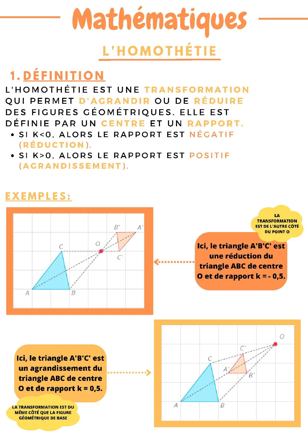 Comprendre l'homothétie : exemples et transformations géométriques simples