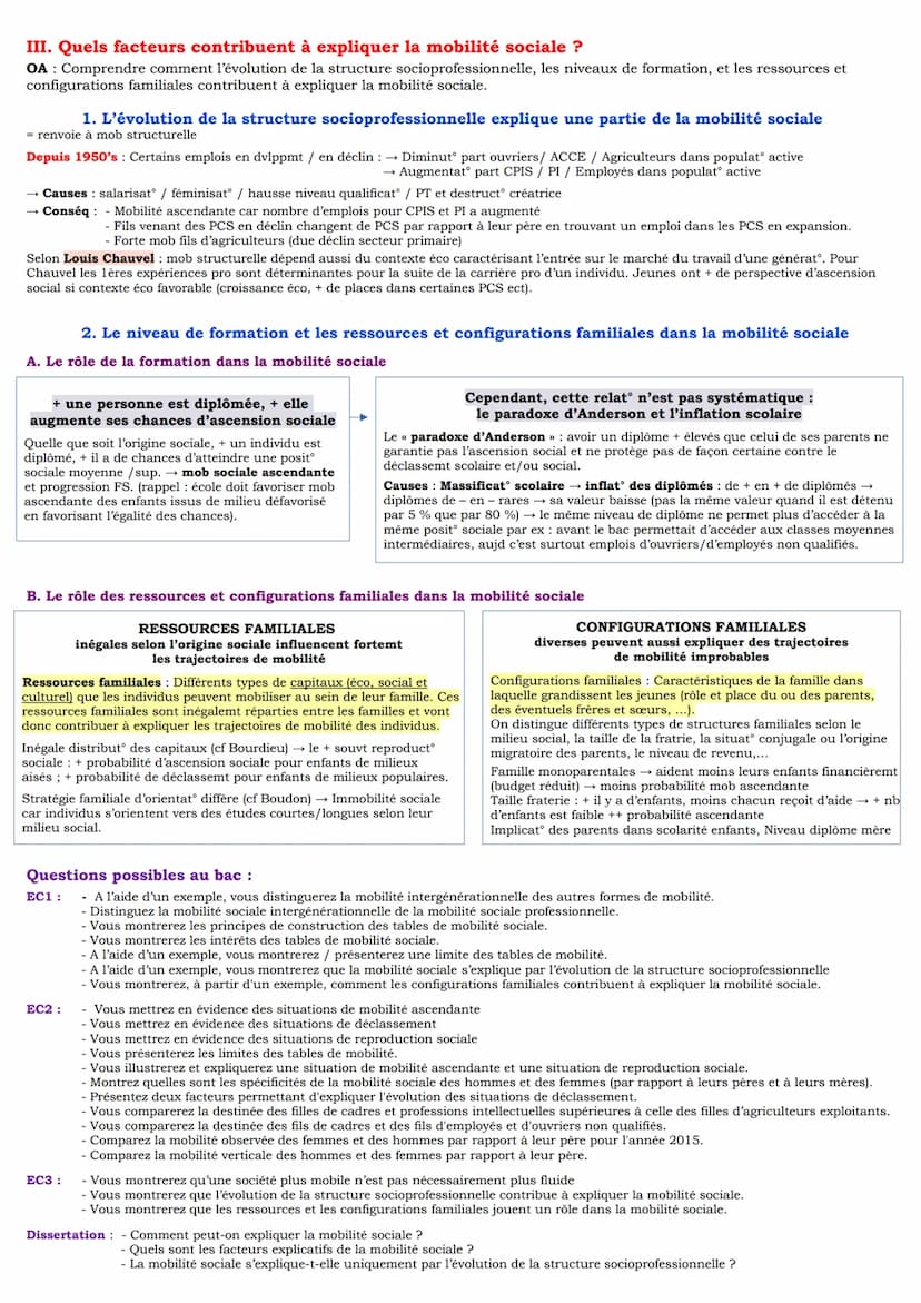 Chapitre 11: Quels sont les caractéristiques contemporaines et les facteurs de la
mobilité sociale ?
I. Comment définir et mesurer la mobili