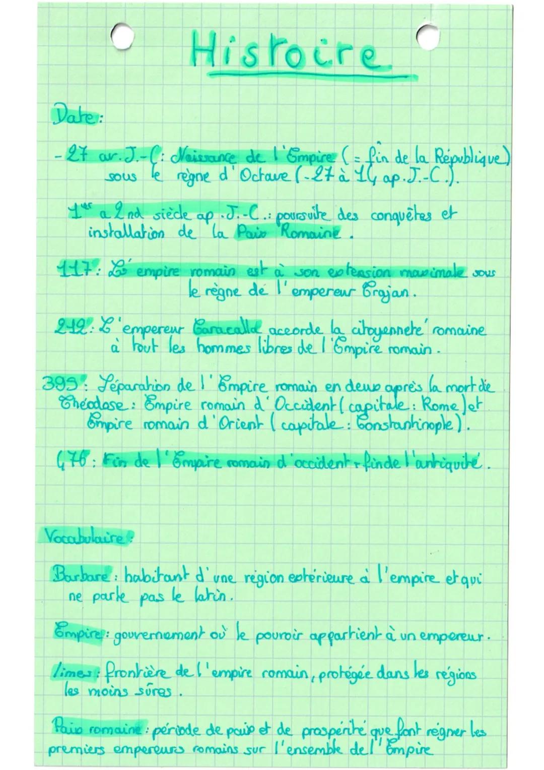 O
Histoire
Date:
-27 av. J.-C: Naissance de l'Empire (= fin de la République)
Te
sous regne d'Octave (-27 à 1, ap. J.-C.).
yer a 2nd sièce a