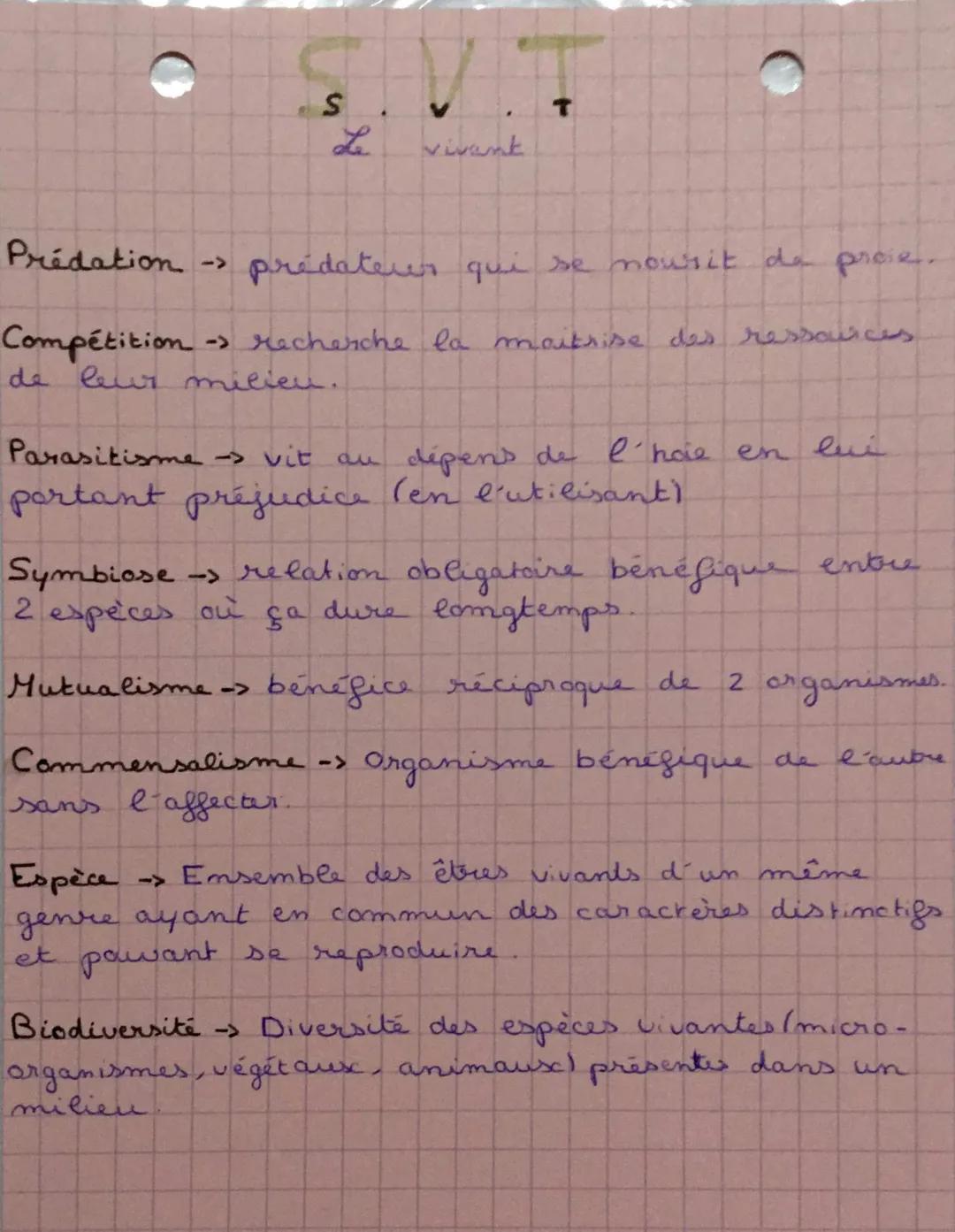 Relations Interspécifiques et Biodiversité : Définitions, Compétition, Mutualisme et Plus - Fiche Révision Seconde PDF