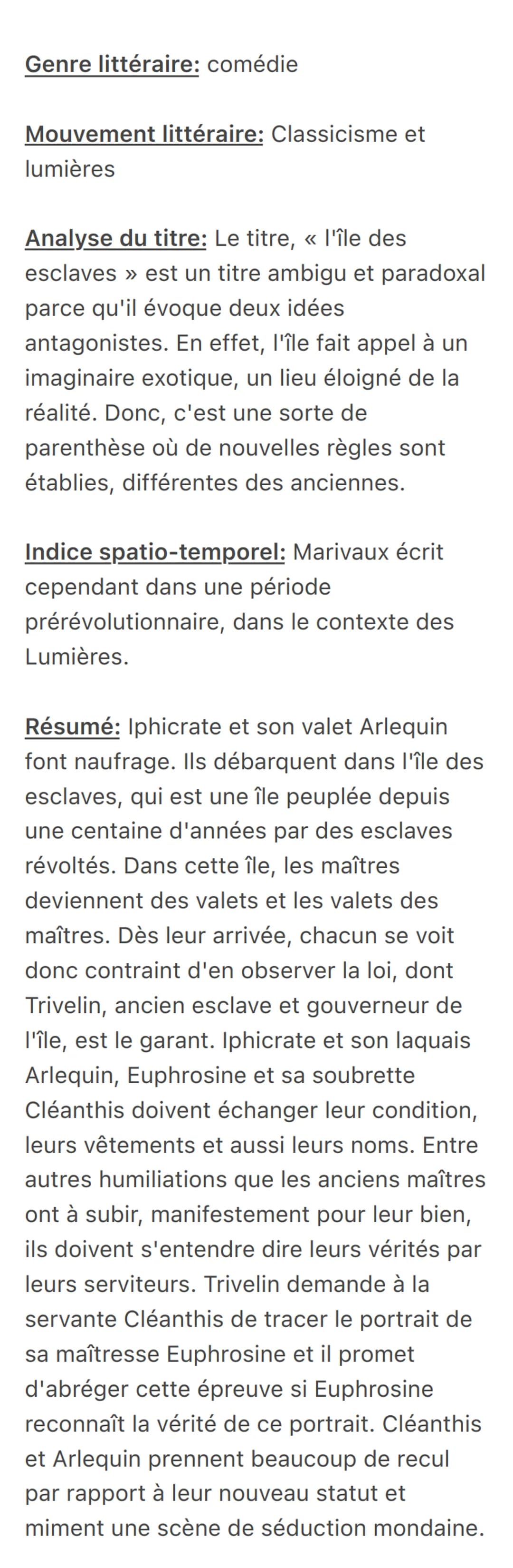 L'ÎLE DES ESCLAVES
de Marivaux
L'auteur: Pierre Carlet de Chamblain de
Marivaux, dit Marivaux, est né à Paris dans
une famille de petite nob