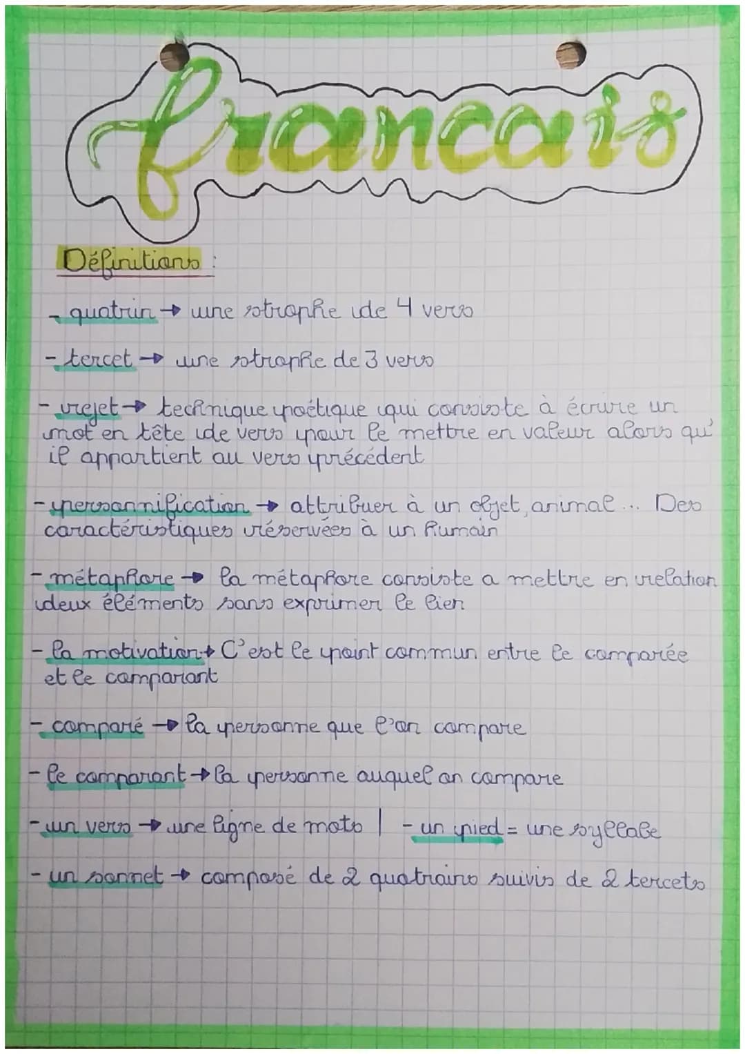 francais
Définitions
- quatrin → wine strophe ide 4 vers
- tercetune strophe de 3 vers
- vrejet → technique poétique qui consiste à écrire u