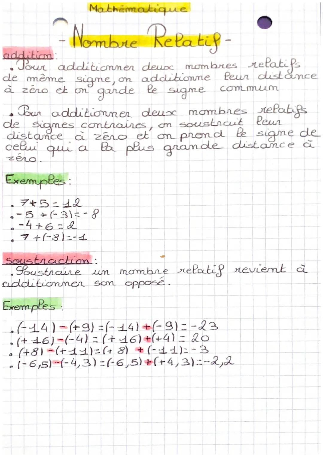 Mathématique
-Nombre Relatif-
-
addition:
leur distance
Pour additionner deux nombres relatifs
de même signe, on additionne
à zéro et on gar