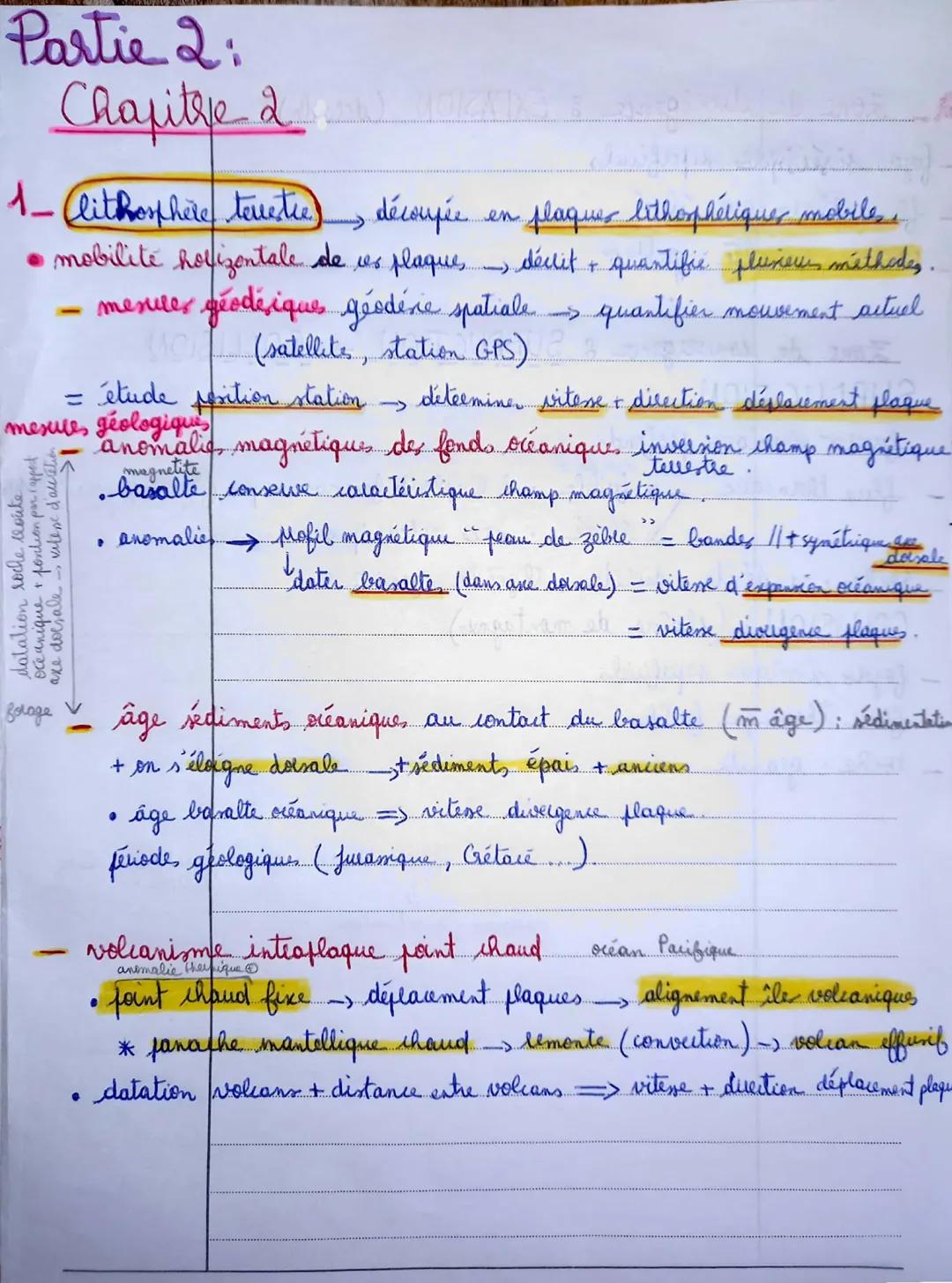 Partie 2:
Chapitre 2
1- (lithosphère tevetre découpée en plaques lithosphériques mobile...
mobilité horizontale de ces plaques déclit & quan