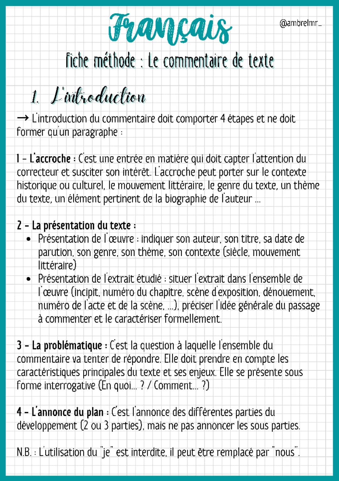 Le commentaire de texte ( méthode ) 