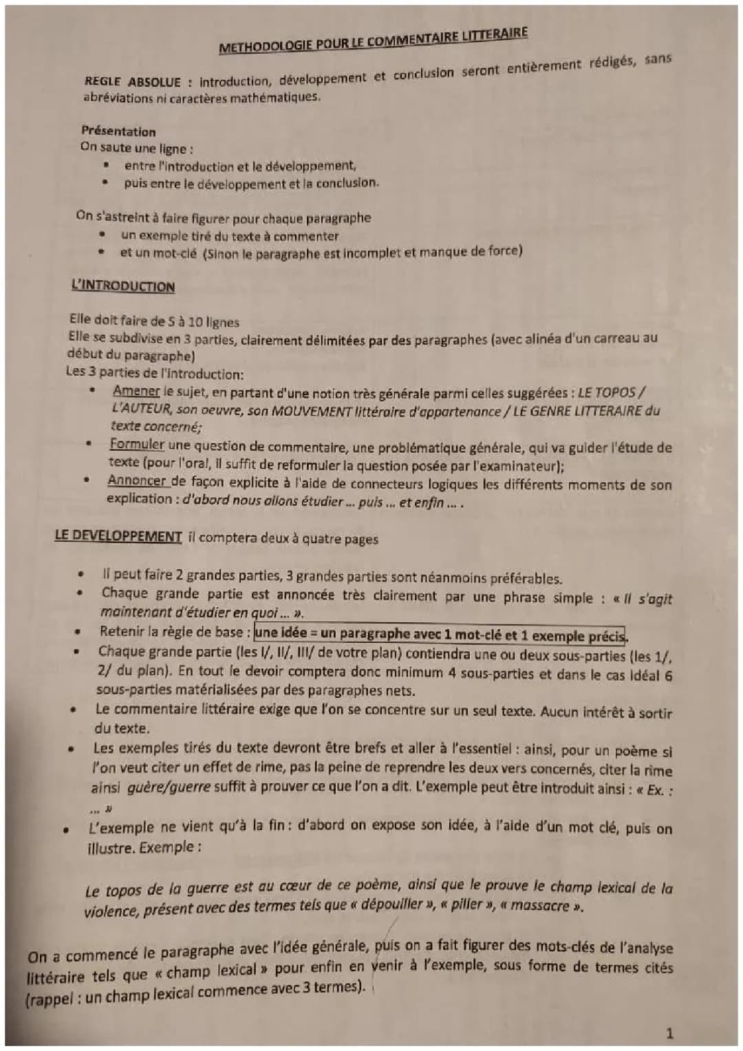 Méthodologie commentaire de texte 