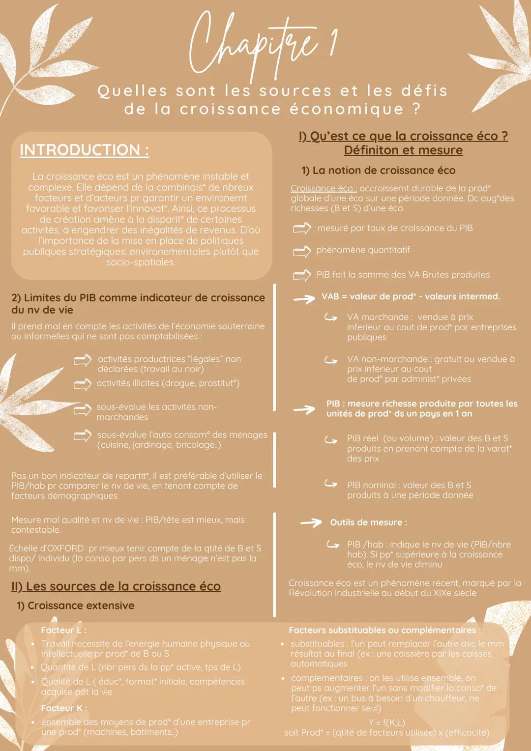 k
Chapitre 1
Quelles sont les sources et les défis
de la croissance économique ?
INTRODUCTION :
La croissance éco est un phénomène instable 