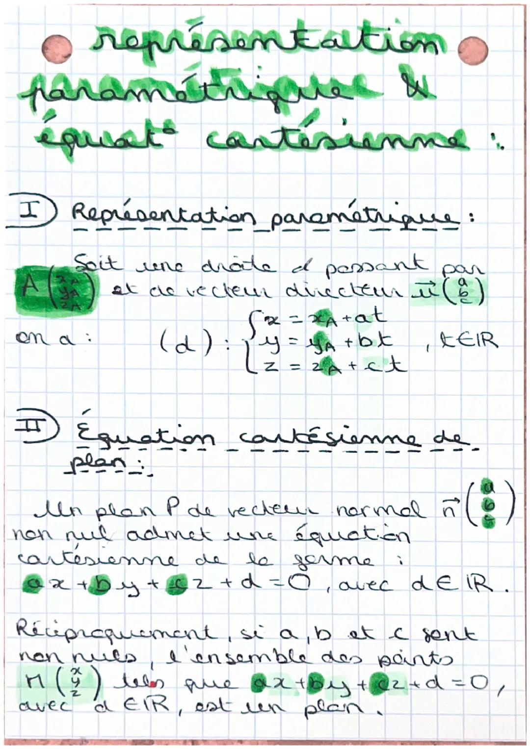 # représentation
paramétriplac &
équat cartésienne:

I Représentation paramétrique:

Soit une dräte d passant par
at de vecteur directeur $\