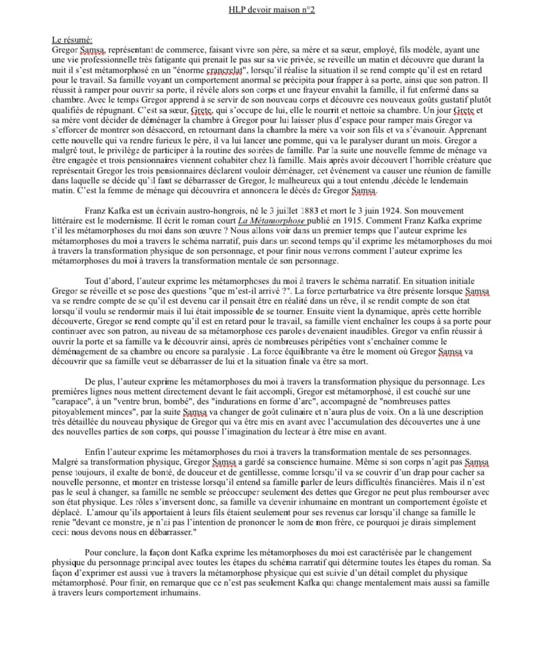 Résumé La Métamorphose par Chapitre avec Analyse Philosophique et Morale