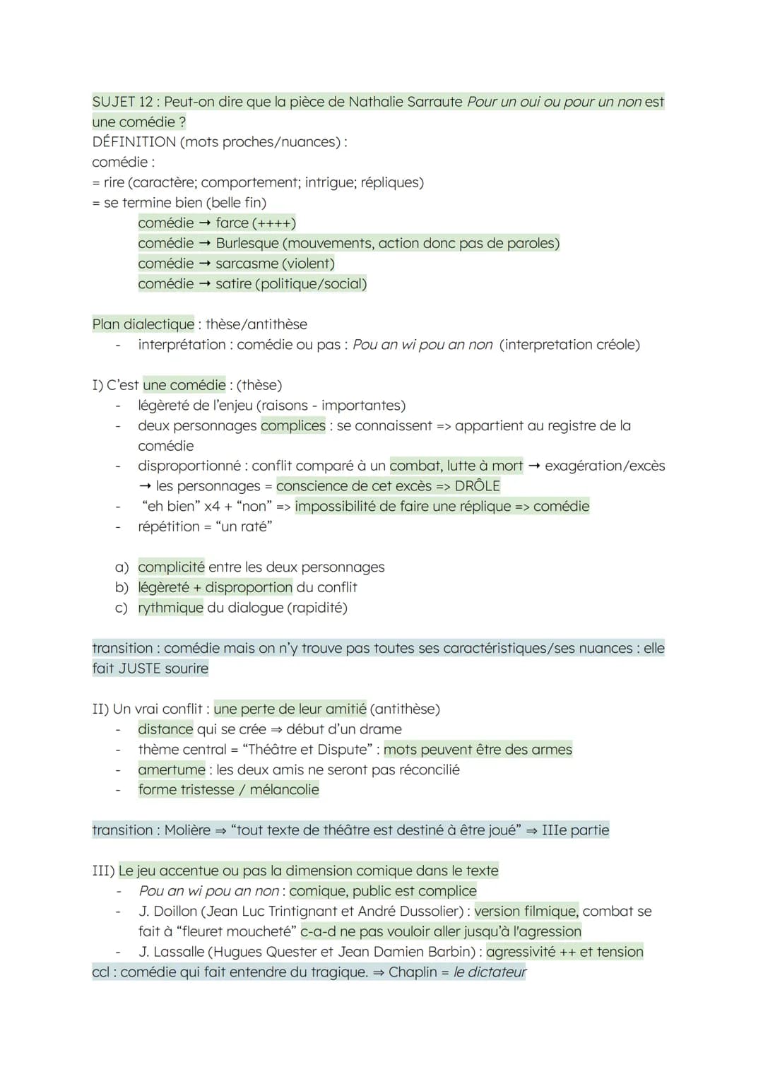 analyse et plan détaillé sujet dissertation "Pour un oui ou pour un non"