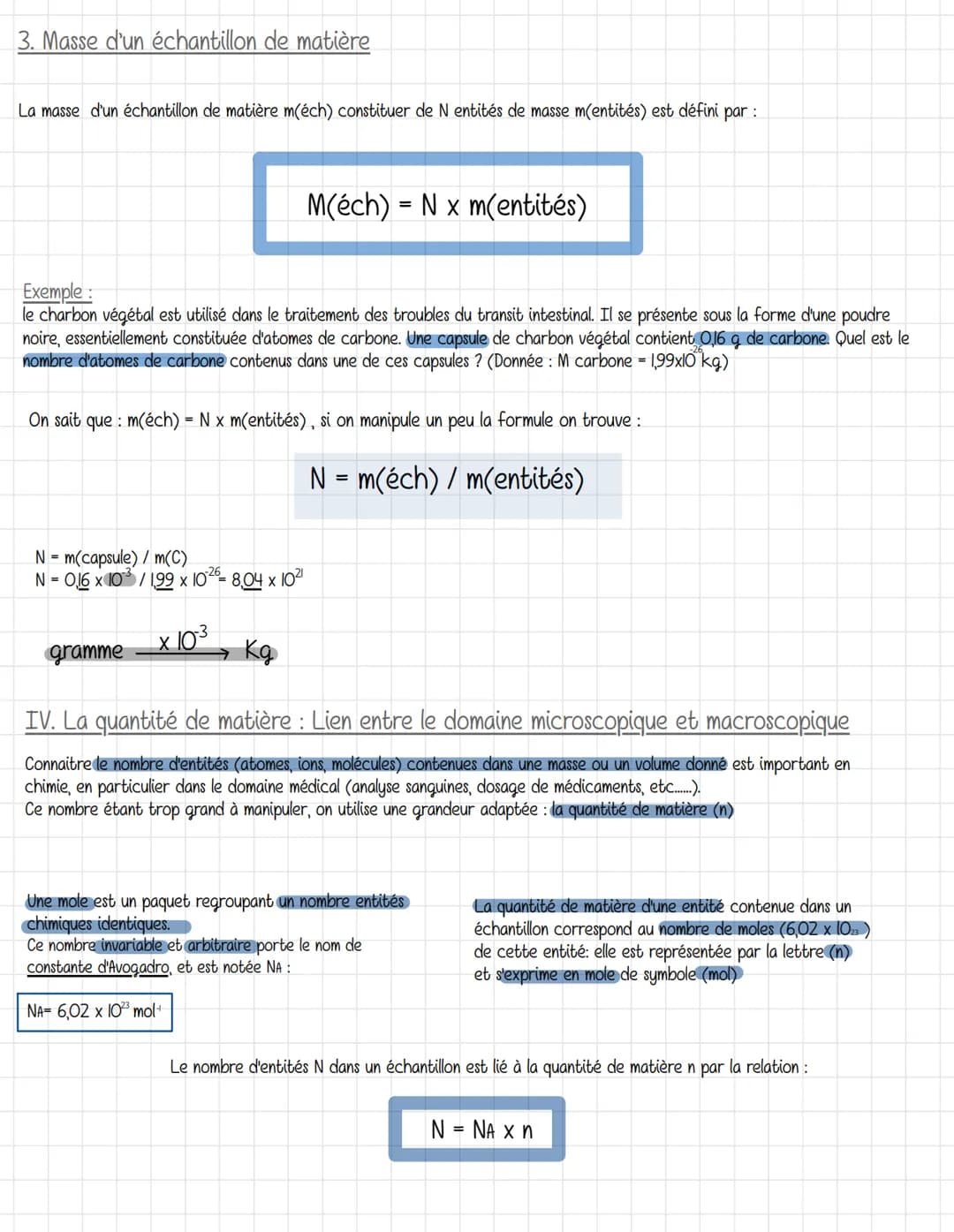 Constitution de la matiere:
Macroscopique (échelle humaine)-
Microscopique (ne peut pas être vue à l'oeil nu).
I.Masse d'une entité chimique