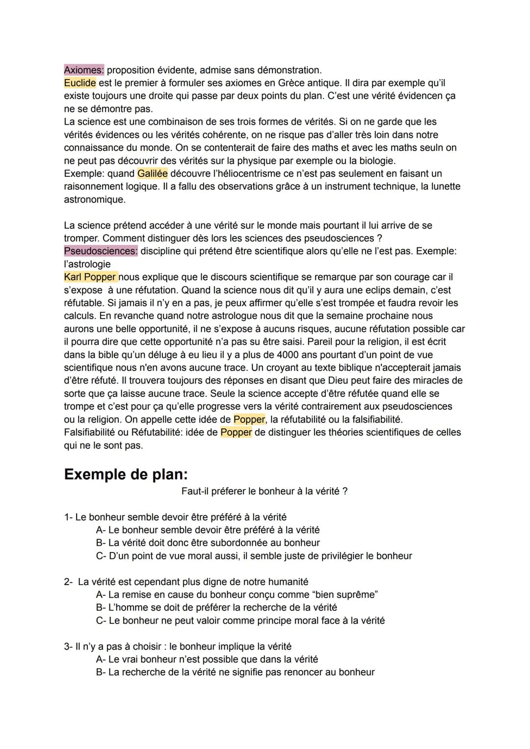 adéquation de l'esprit à la chose
La vérité
connaître la vérité = une représentation objective de la réalité
1- Qu'est-ce que la vérité ?
A-