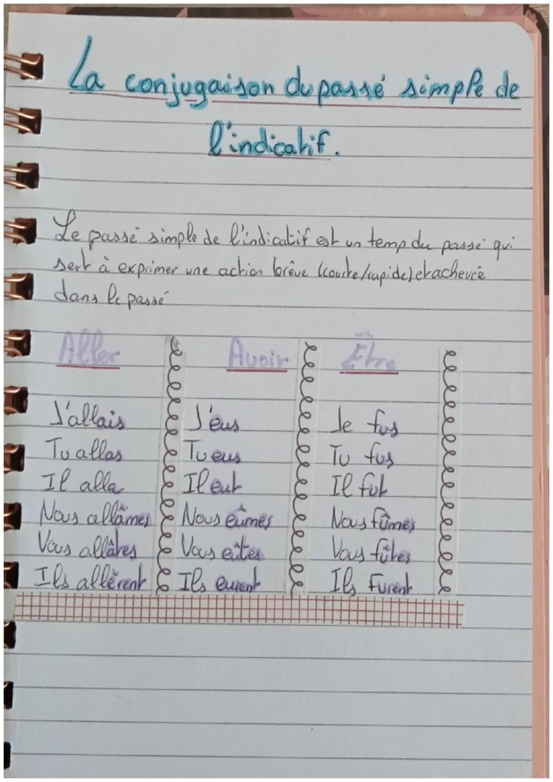 La
conjugaison du passé simple de
l'indicatif.
Le passe simple de l'indicatif est un temp du passe qui
sert à exprimer une action brêve (cou