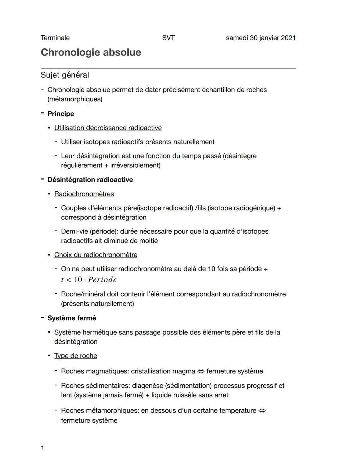 Terminale

Chronologie absolue

Sujet général

SVT

samedi 30 janvier 2021

- Chronologie absolue permet de dater précisément échantillon de
