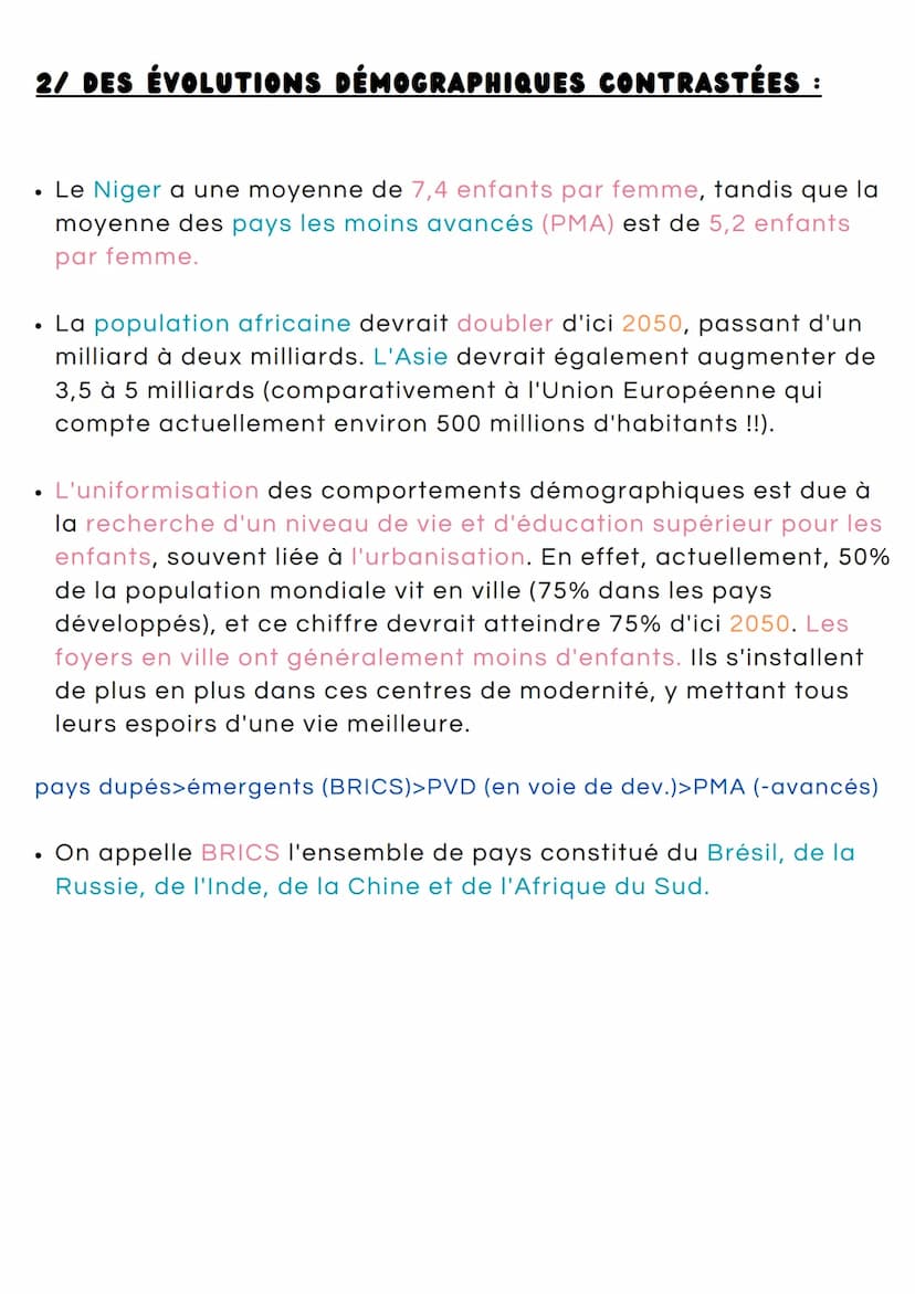 GEOGRAPHIE
2/ DES ÉVOLUTIONS DÉMOGRAPHIQUES CONTRASTÉES :
Au 19ème siècle, la transition démographique a commencé en
Europe et aux États-Uni