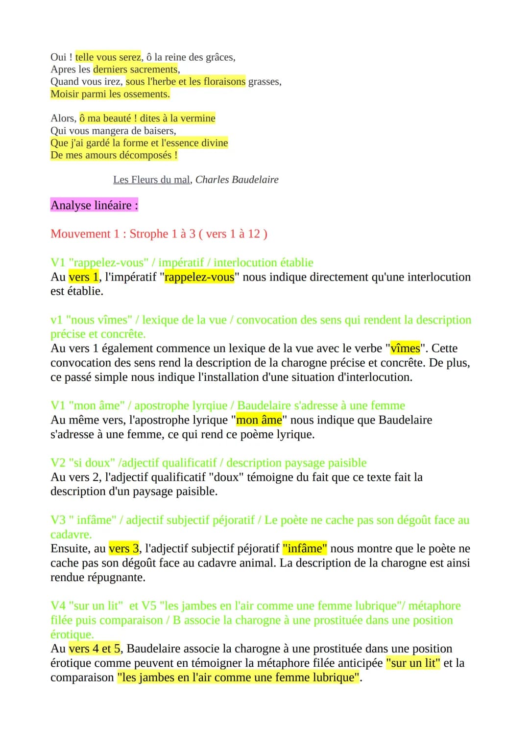 Lecture Analytique n°2 du BAC
Une Charogne ", Les Fleurs du Mal de Baudelaire, 1857 et 1861.
Introduction :
1° L'oeuvre, son auteur et son m