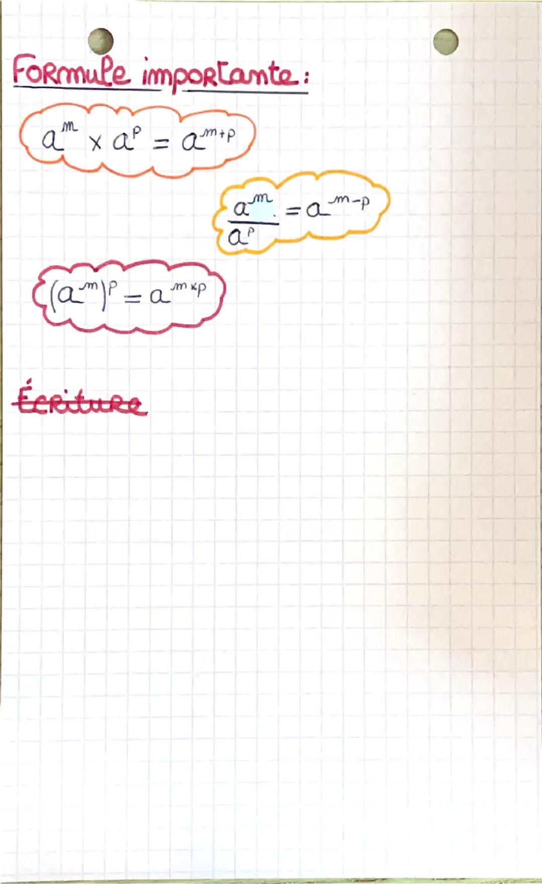 # MATHS
Les puissances : avec un exposant positif
- $3^2 = 3 	imes 3 = 9$
  2 fois
- $10^3 = 10 	imes 10 	imes 10 = 1000$
  3 fois
- $(-2)^5