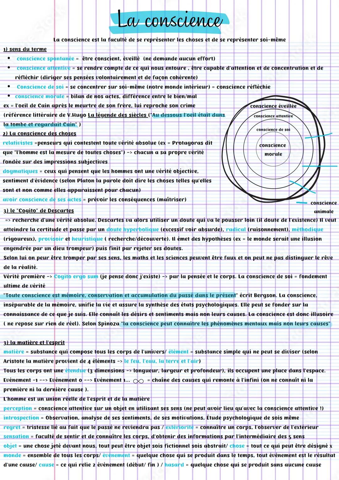 # La conscience

La conscience est la faculté de se représenter les choses et de se représenter soi-même

1) sens du terme

*   conscience s