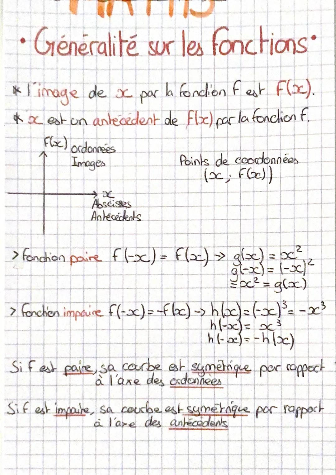 • Généralité sur les fonctions•
* l'image de xc par la fondion fest F(x).
* x est un antecedent de Floc) par la fonction f.
Flac) ordonnées
