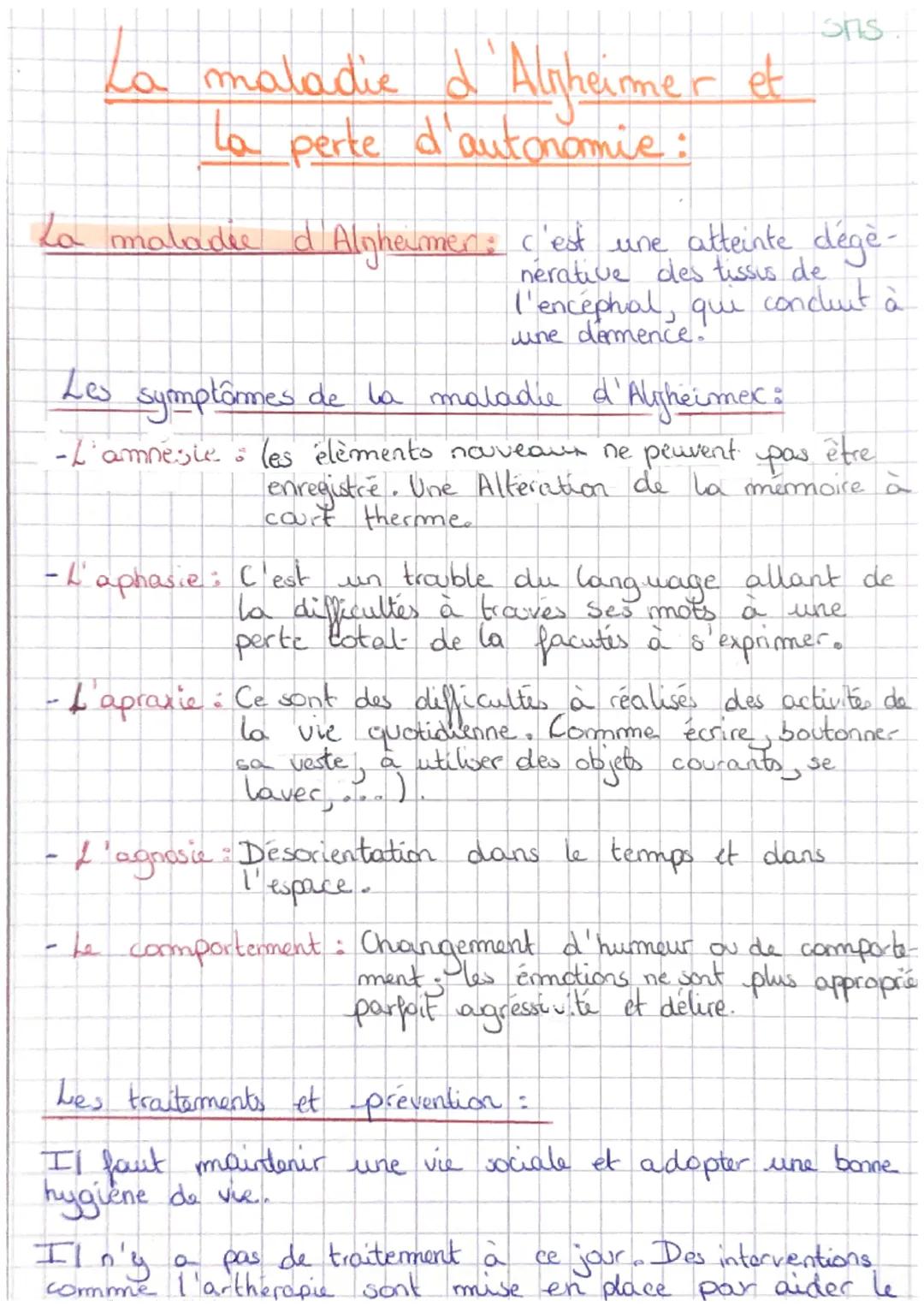 La maladie d'Algheimer et
la perte d'autonomie:
|Sns
La maladie d'Algheimer: c'est une atteinte dege-
nerative des
l'encéphal, qui concert à