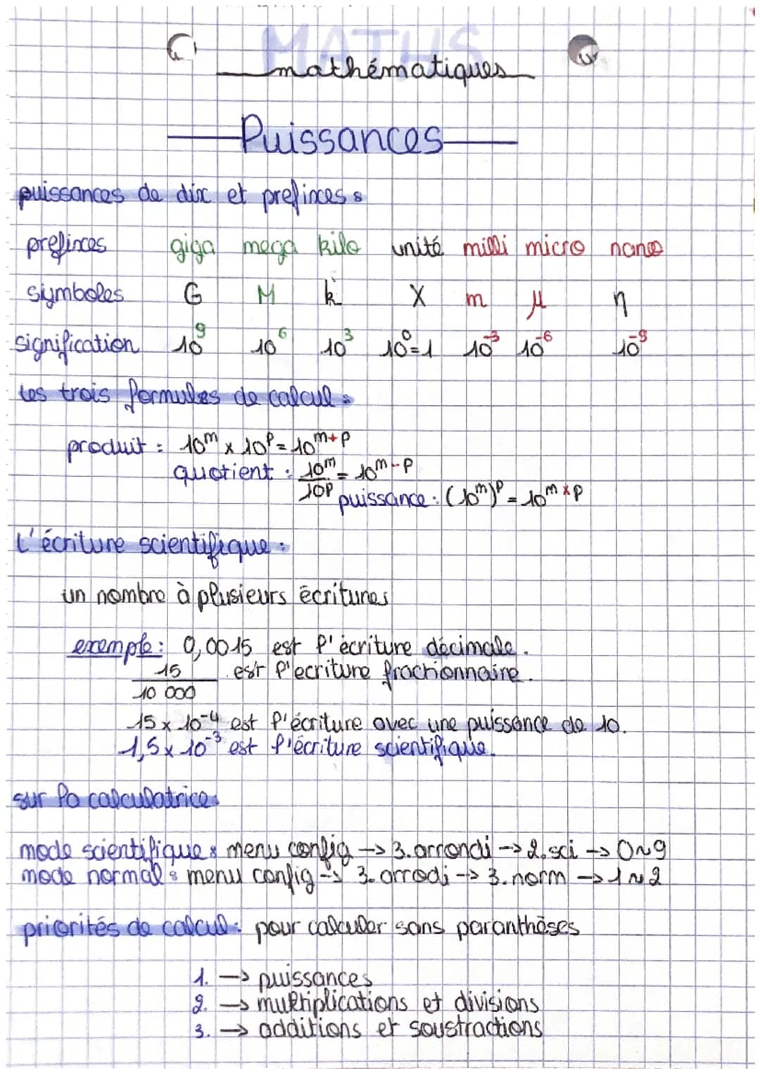 C
mathématiques
Puissances
puissances de dix et prefincess
prefinces
symboles G M
giga mega kilo unité milli micro names
k
6
signification 1