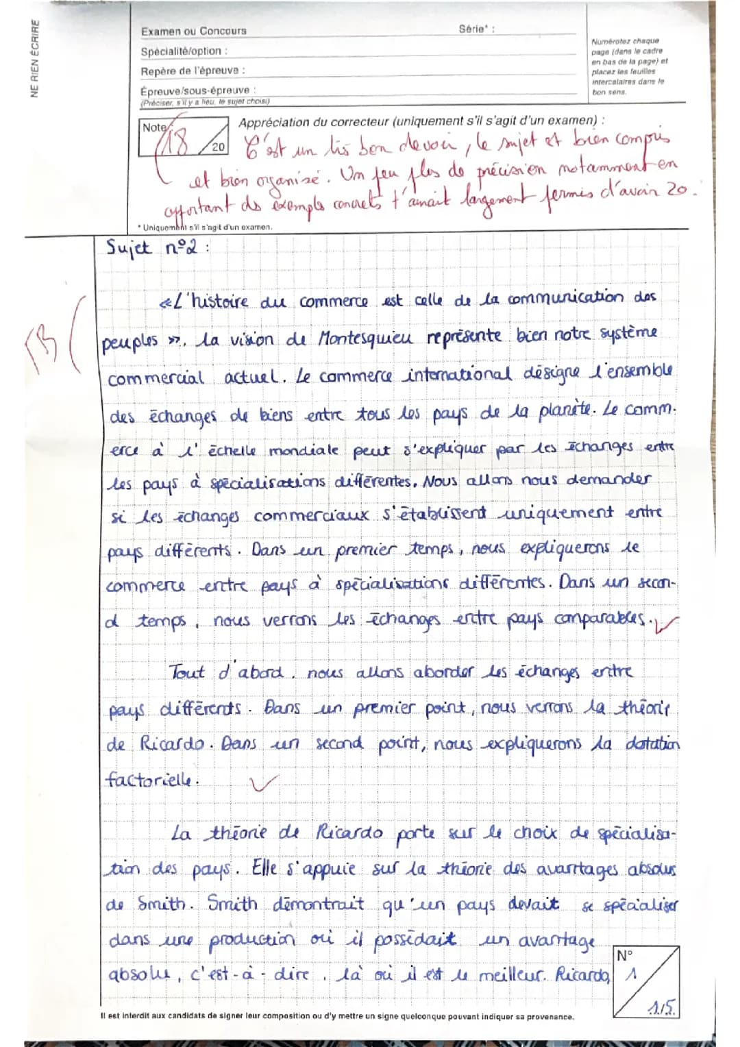 exemple de dissertation SES commerce international 